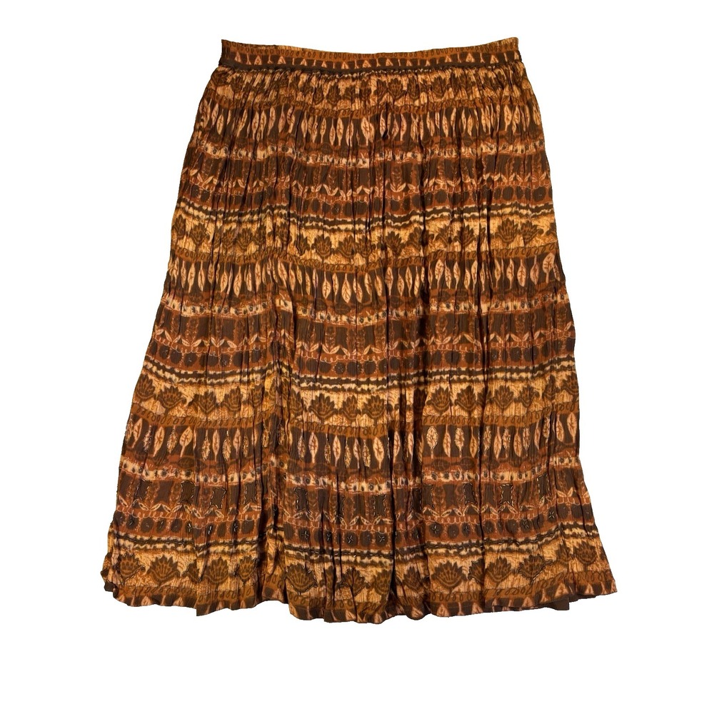 Jane Ashley Women's 1X Rust Crinkle Midi‎ Skirt BOHO Peasant Gypsy Western